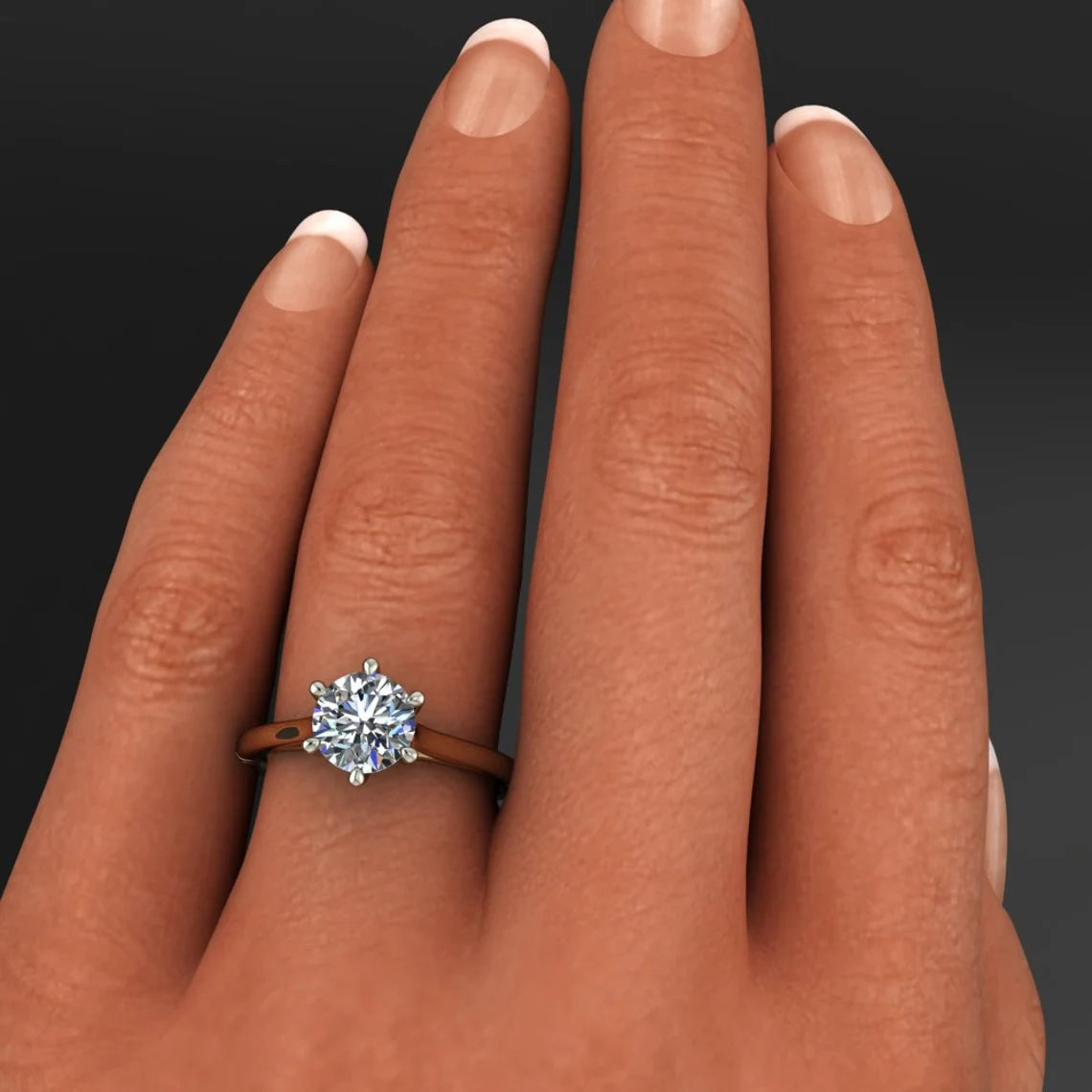 14K Solid Rose Gold Diamond Ring- 1 Carat Moissanite Engagement Ring-
